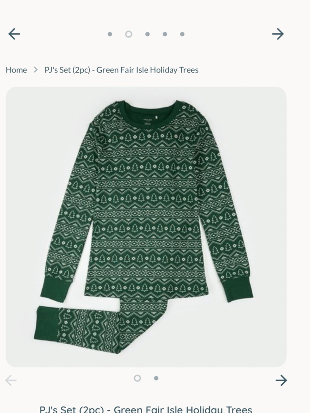 Petit LEM Green Fair Isle Holiday Trees Kids Pajama Set